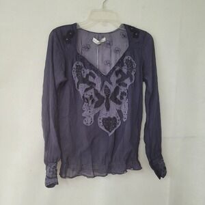 Ebene by Patrick Assuline Butterfly Embellished Sheer Silk Tossia Blouse Top S